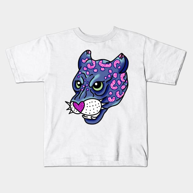 American traditional Panther Tattoo in Navy and Pink with Glitter and Sparkles Snarling cute gift Kids T-Shirt by AnanasArt